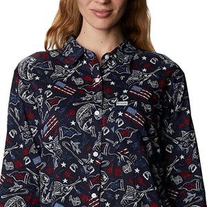 🆕Columbia Women's Slack Water Woven LS Shirt, Collegiate Navy Americana Fishing